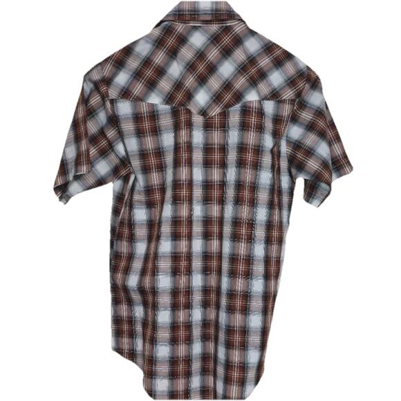 Plains Western Wear Snap Button Shirt Men's Small S/S Lot Of 2 Brown Blue Plaid - Picture 4 of 9